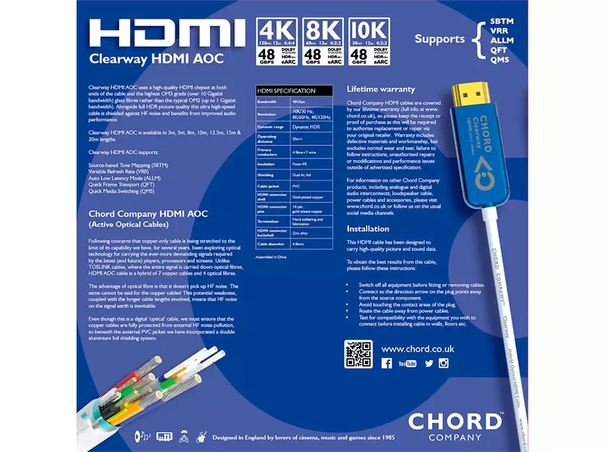 Оптический кабель HDMI Chord Clearway HDMI AOC