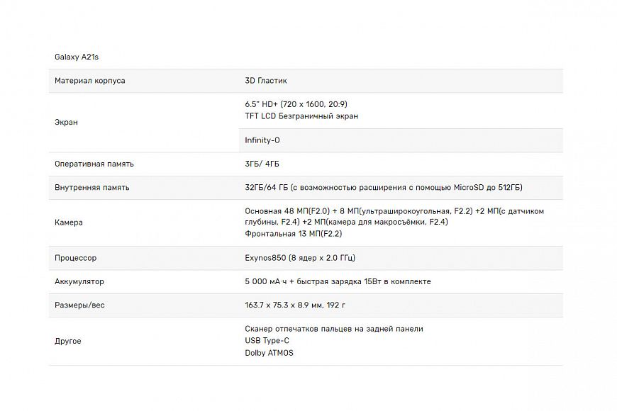 Смартфон Samsung Galaxy A21s
